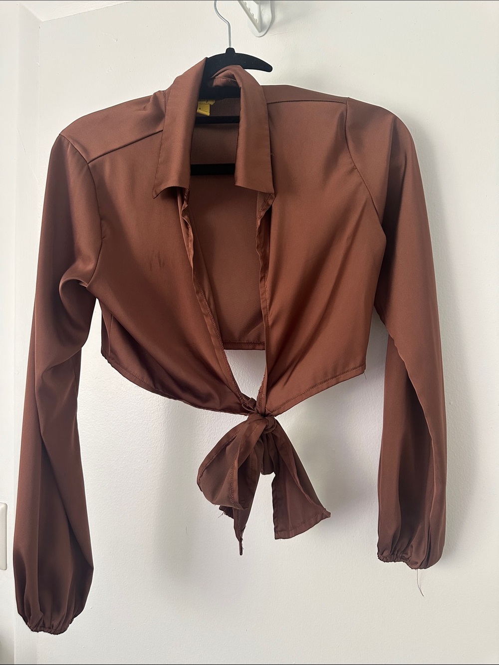 Daisy Brown Tie-Front Cropped Blouse